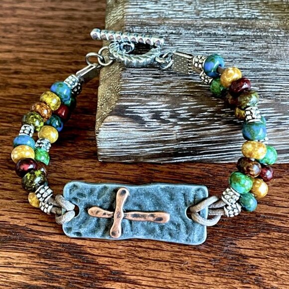 Boho Glass Bead Leather Bracelet - Picture 6 of 9